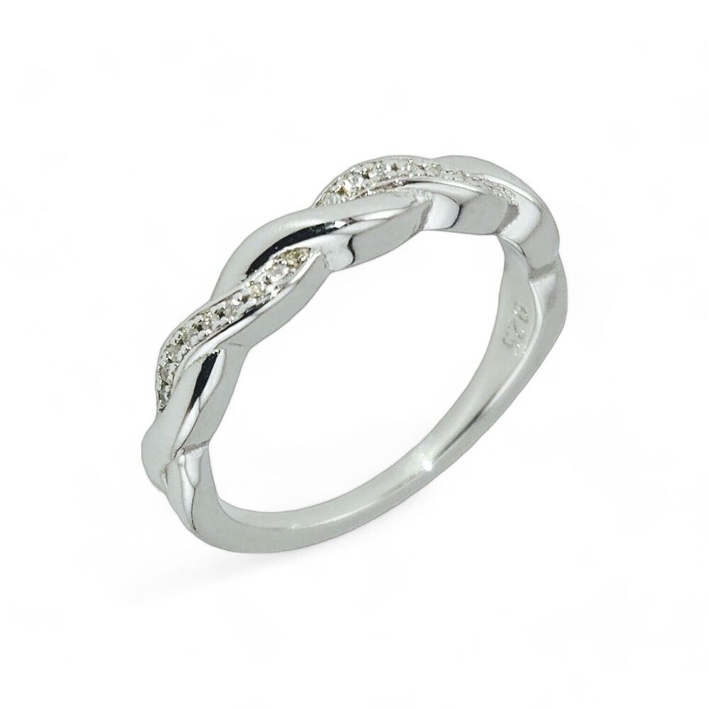Sterling Silver 925 Braided Clear CZ Ring - Picture 5 of 5